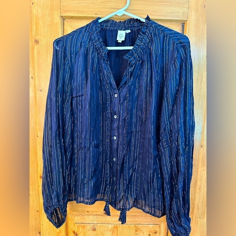 Seen Worn Kept Womens Dark Blue & Silver Metallic Sheer/Layered Shirt Size 8